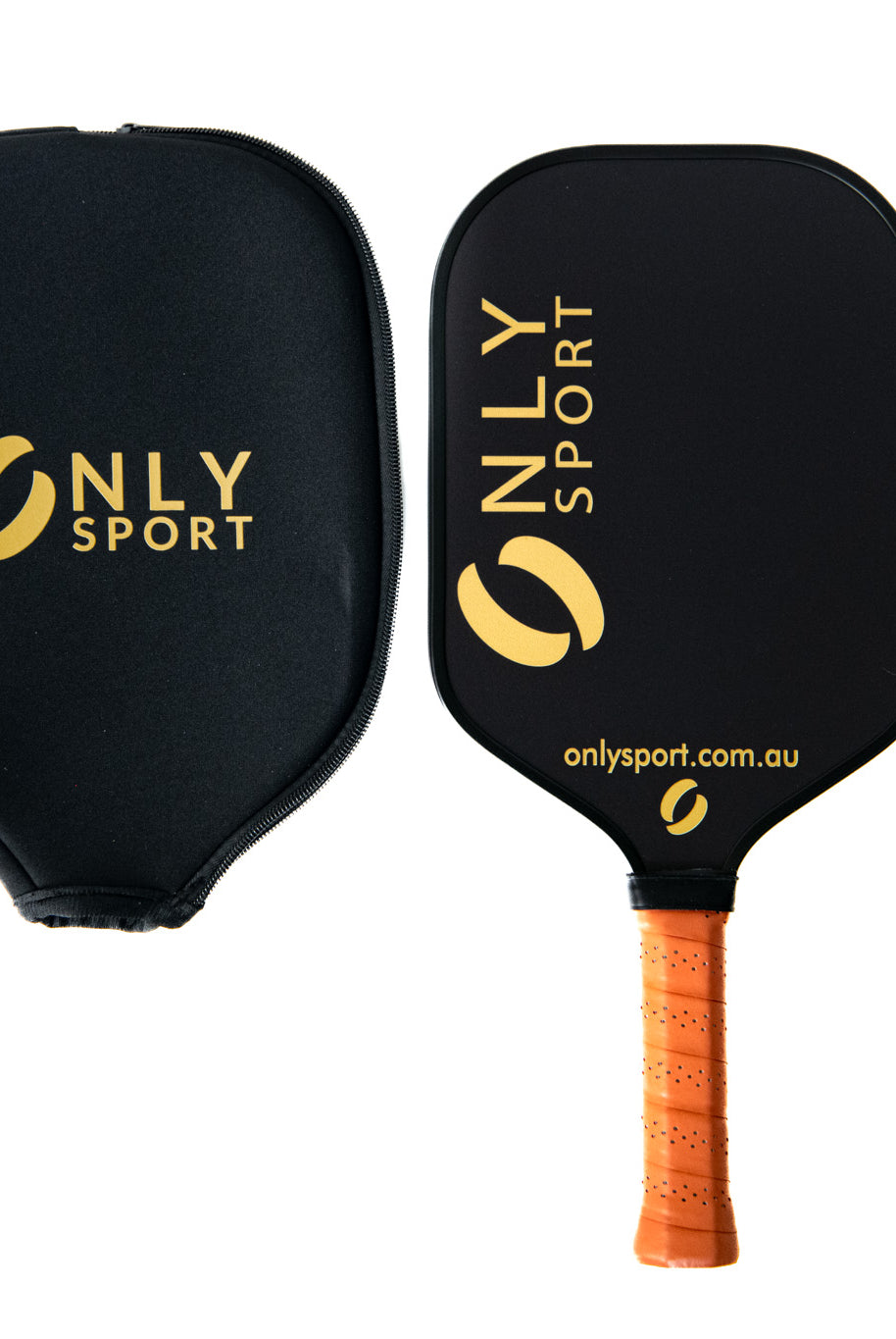 front view of pickleball paddle alongside cover which is included