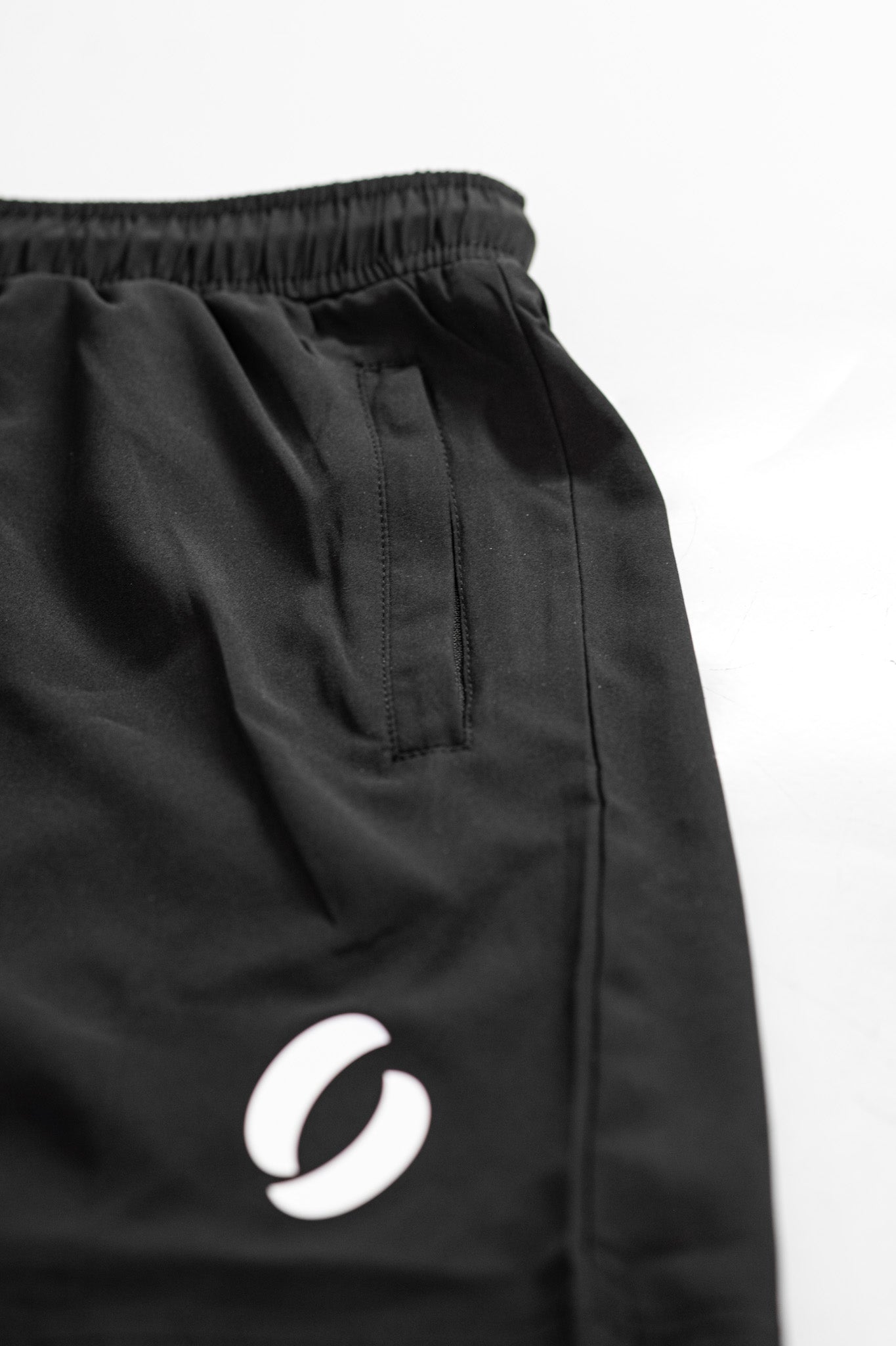 Portrait of zip closed on pocket shorts, demonstrating its concealment