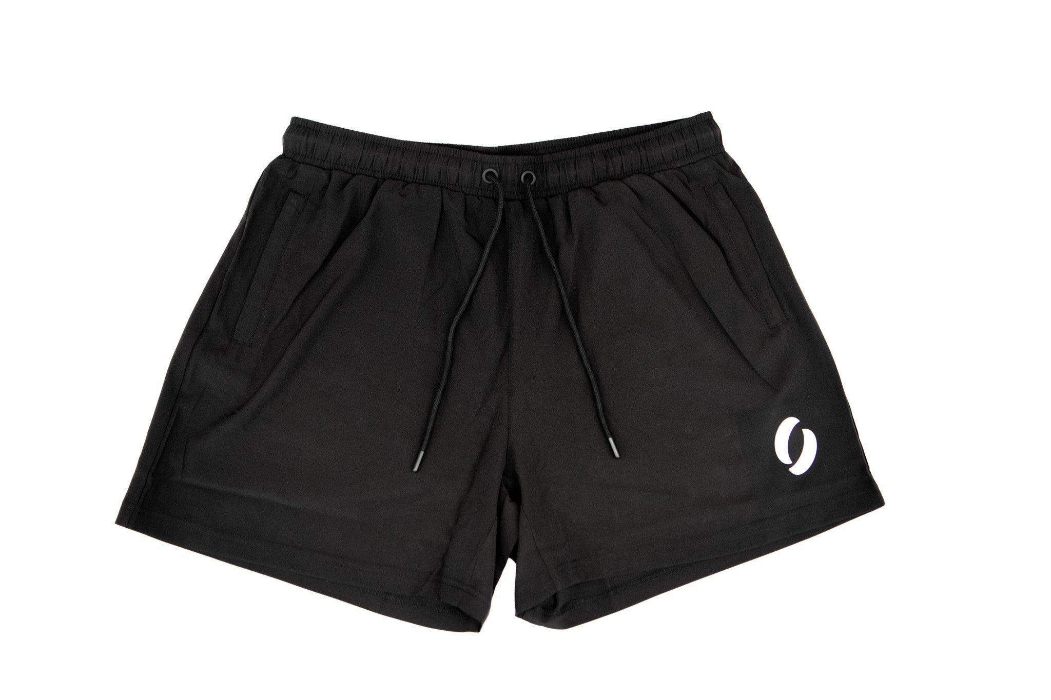 Top view of pocket shorts laying on white platform