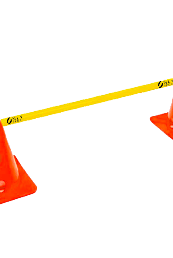 Two cones connected to a bar forming a hurdle