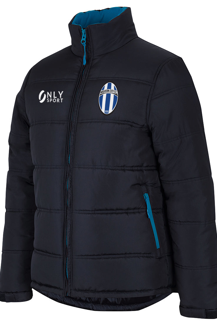 MALVERN CITY BLACK PUFFER JACKET IN BLACK ANGLED VIEW