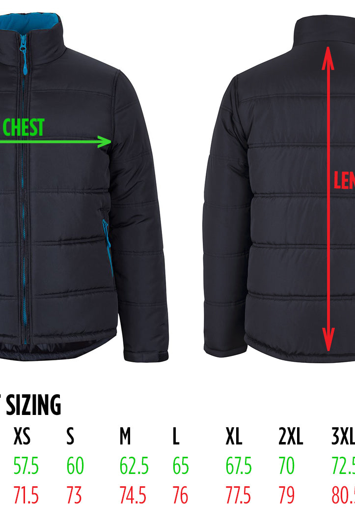 MALVERN CITY BLACK PUFFER JACKET SIZE CHART