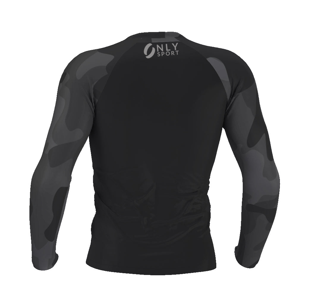 Long Sleeve Rashguard Black and Camo Rear View