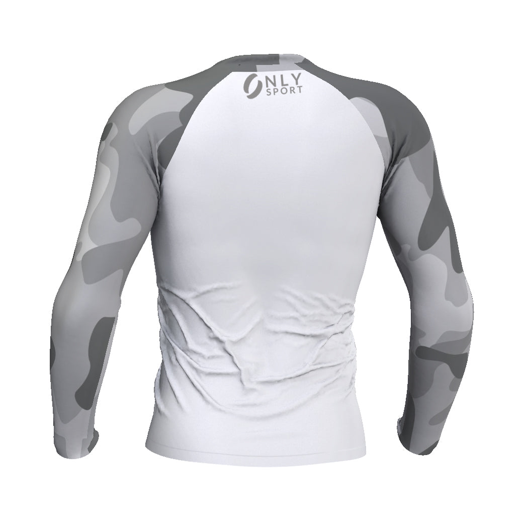 Long Sleeve Rashguard in White/Camo Rear View