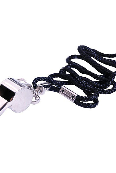 Metal whistle with lanyard