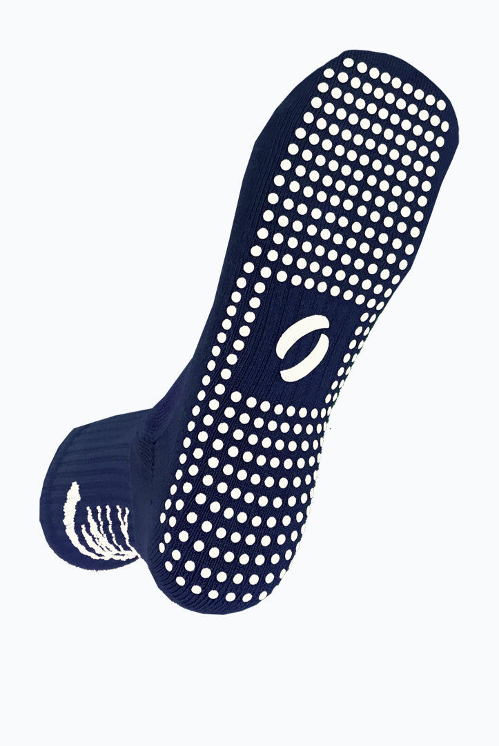 Grip Socks in Navy Blue under sock view
