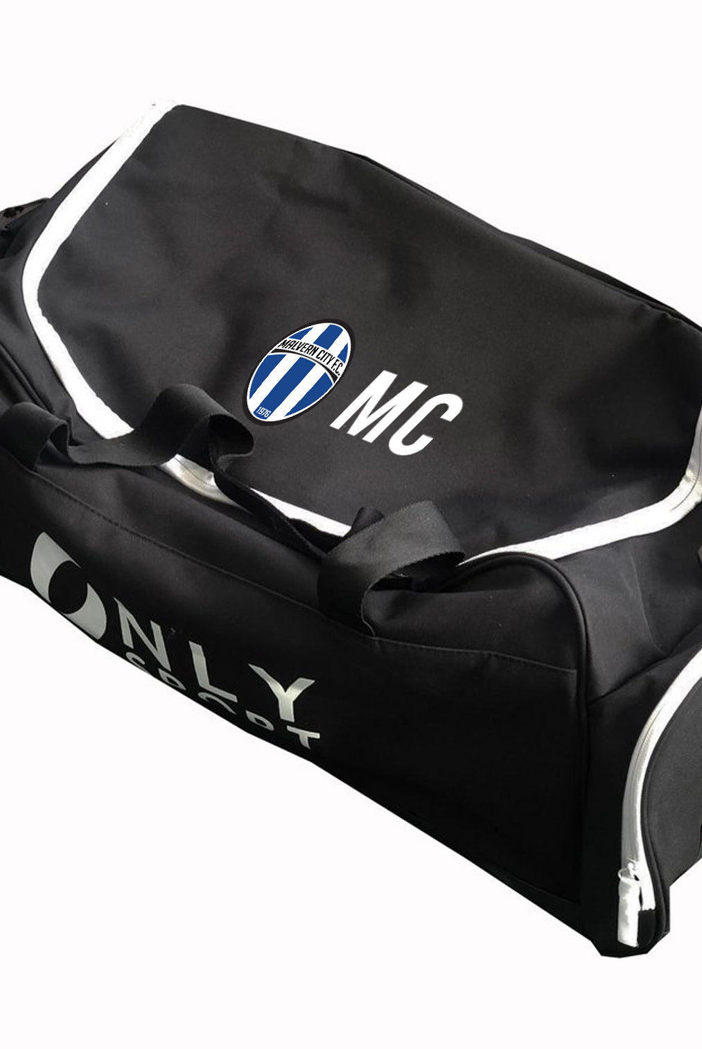 MALVERN CITY PLAYERS Bag WITH WHITE ZIP In Black Angled View