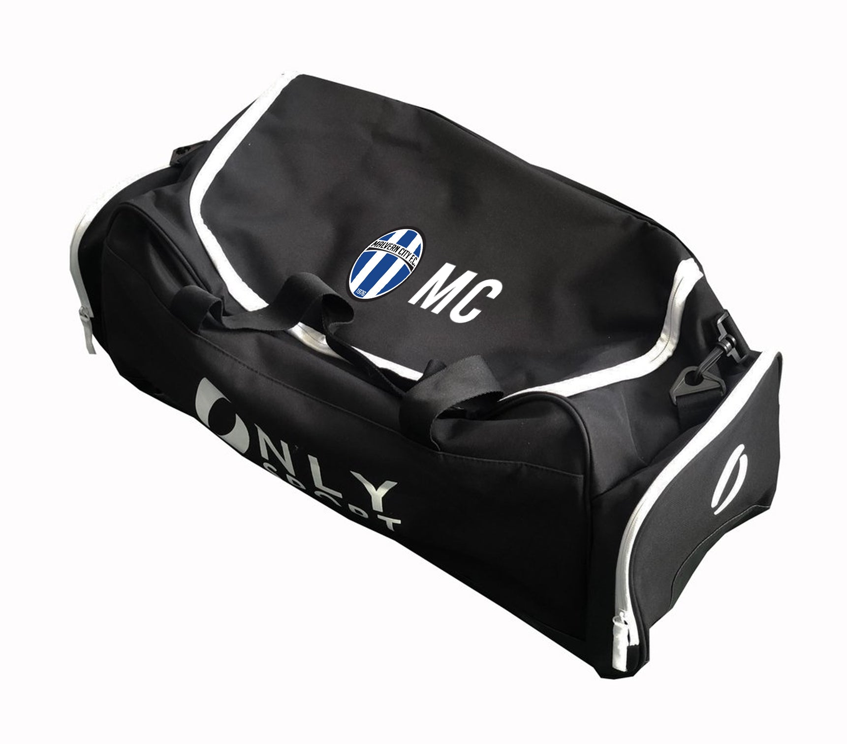 MALVERN CITY PLAYERS Bag WITH WHITE ZIP In Black Angled View