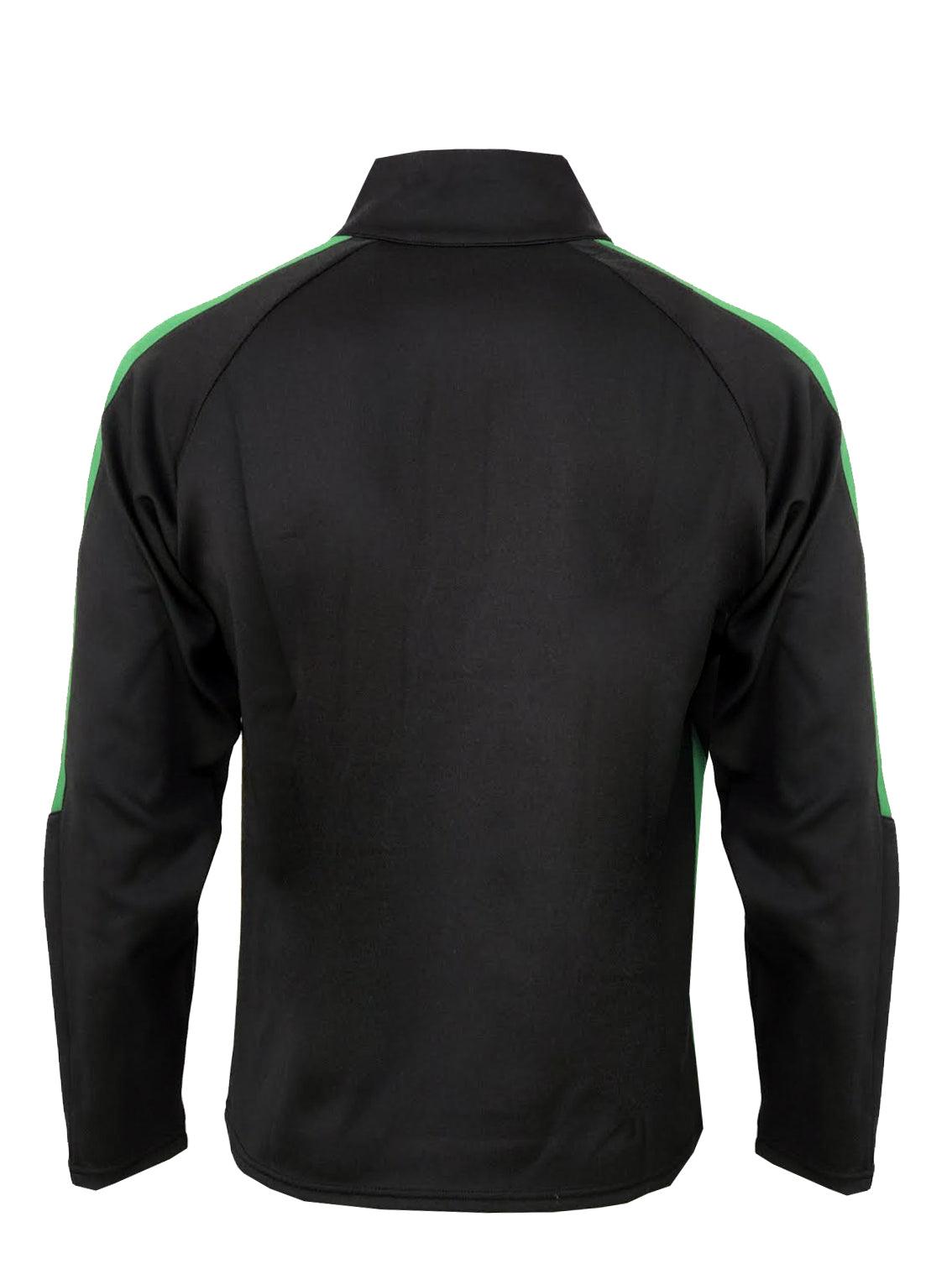 1/4 Zip Training Jumper IN BLACK AND GREEN STRIPE BACK