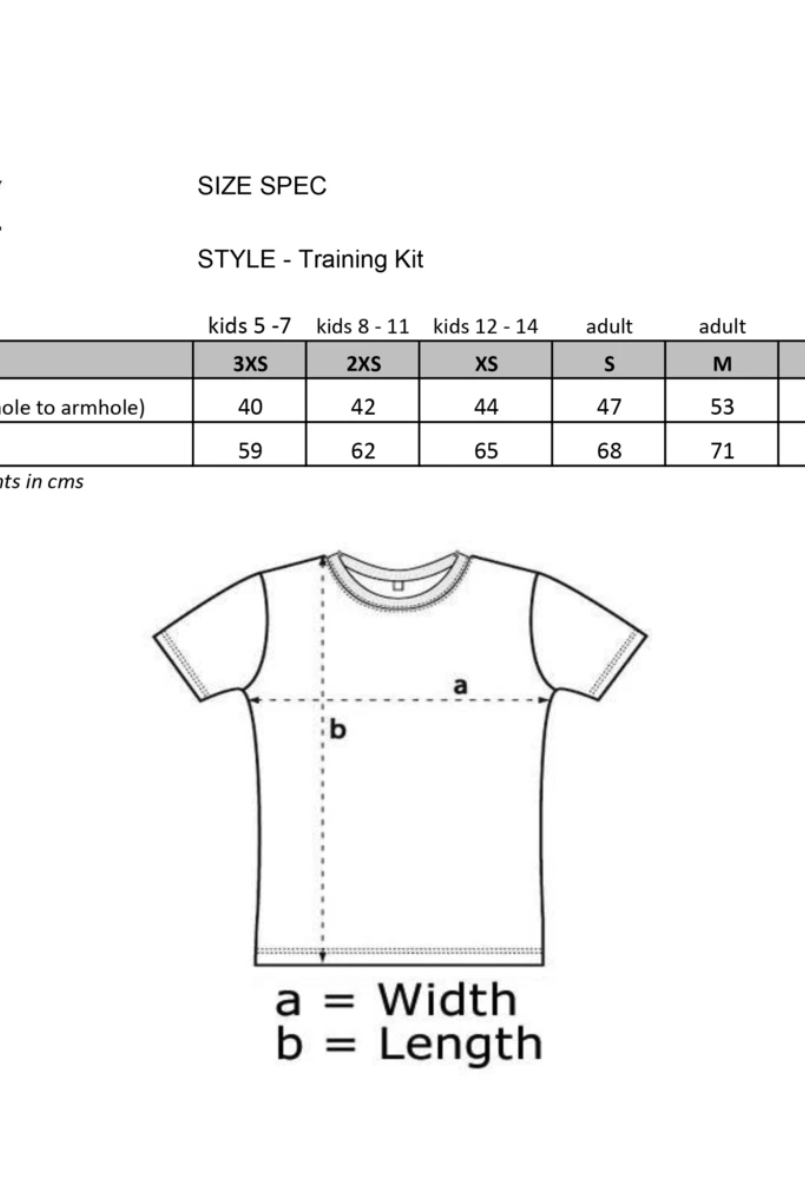 SJSA Green Shirt Sizing Size chart