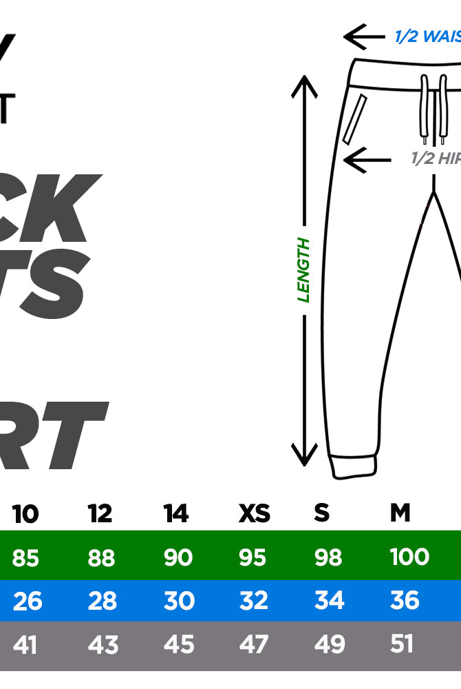 Tracksuit Pants Black with Blue Stripe Size Chart