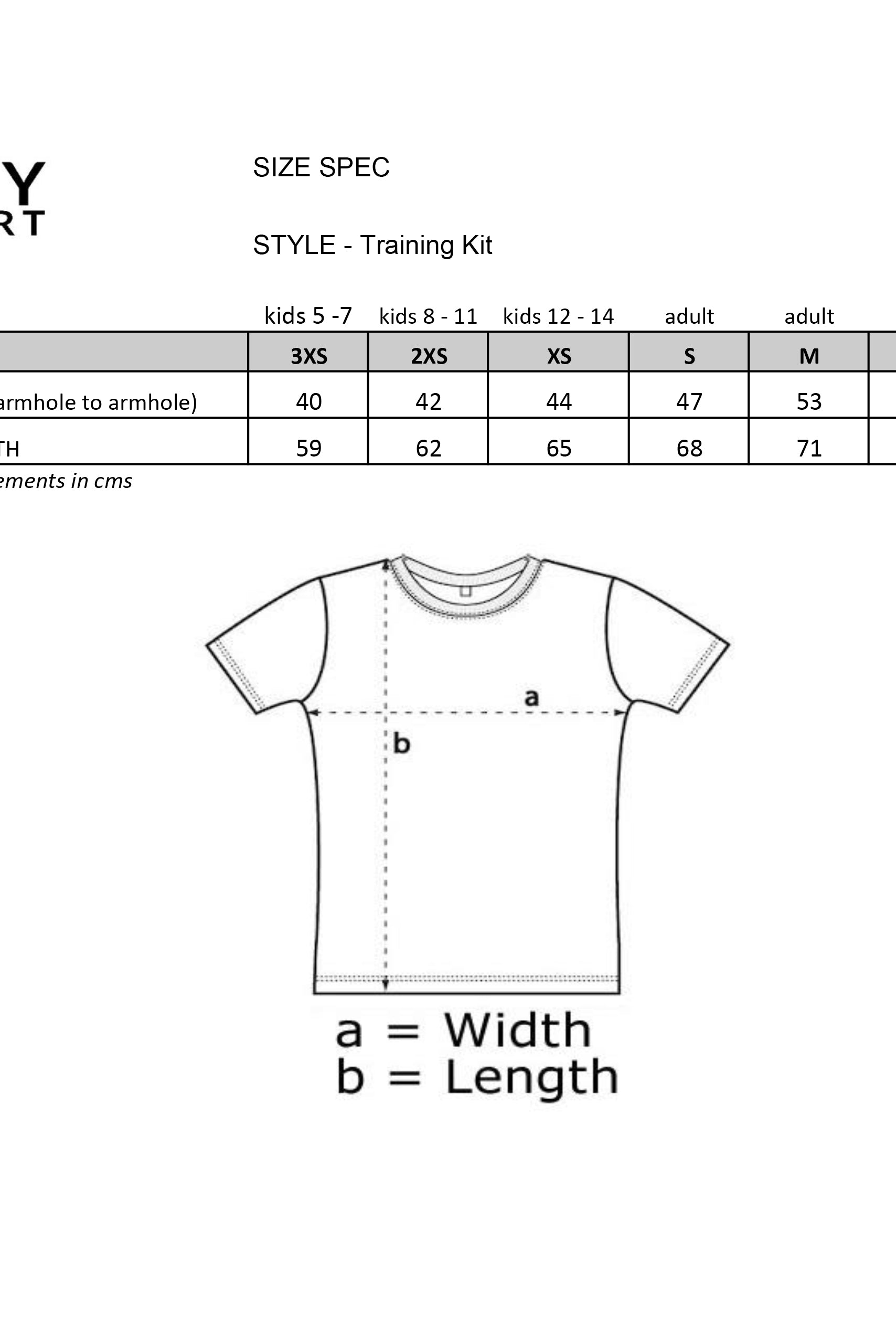 Training Kit Navy And White Size Chart