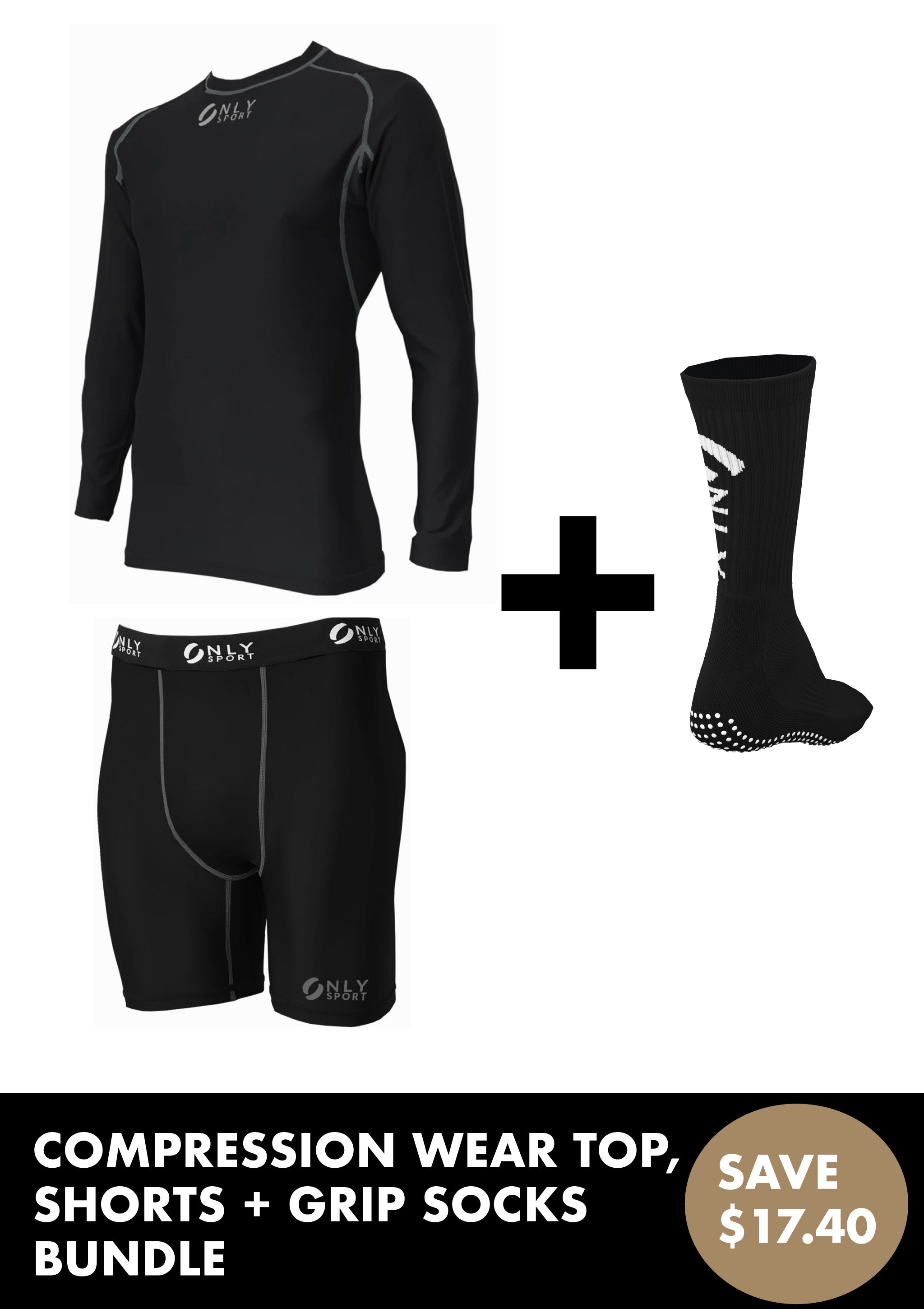 COMPRESSION WEAR AND GRIP SOCKS BUNDLE IN BLACK
