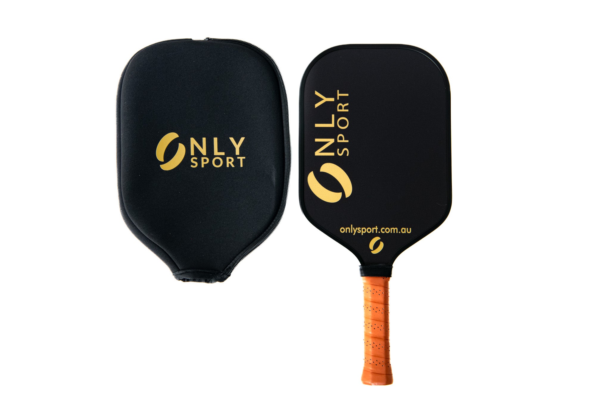 front view of pickleball paddle alongside cover which is included 