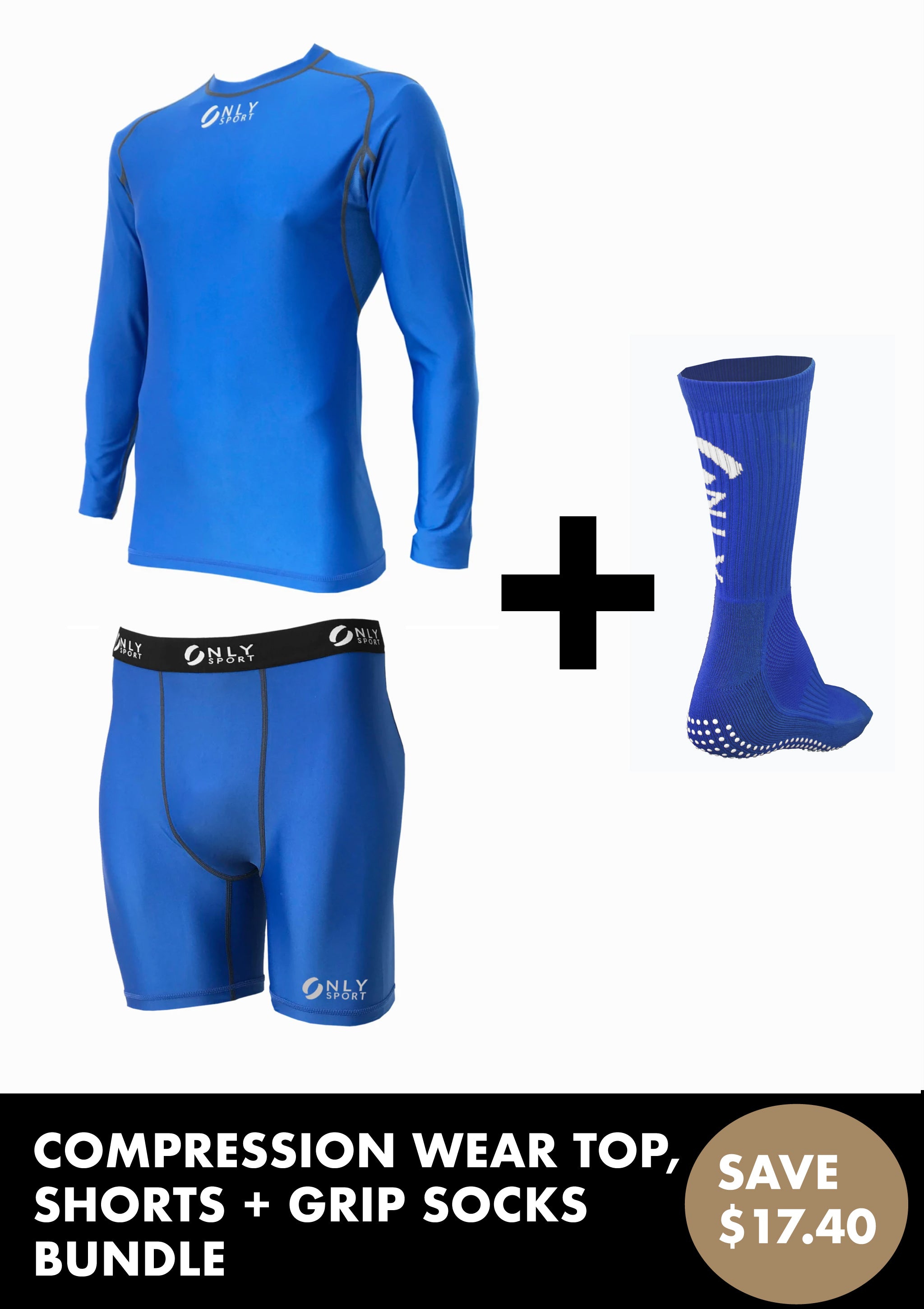 COMPRESSION WEAR AND GRIP SOCKS BUNDLE IN ROYAL BLUE