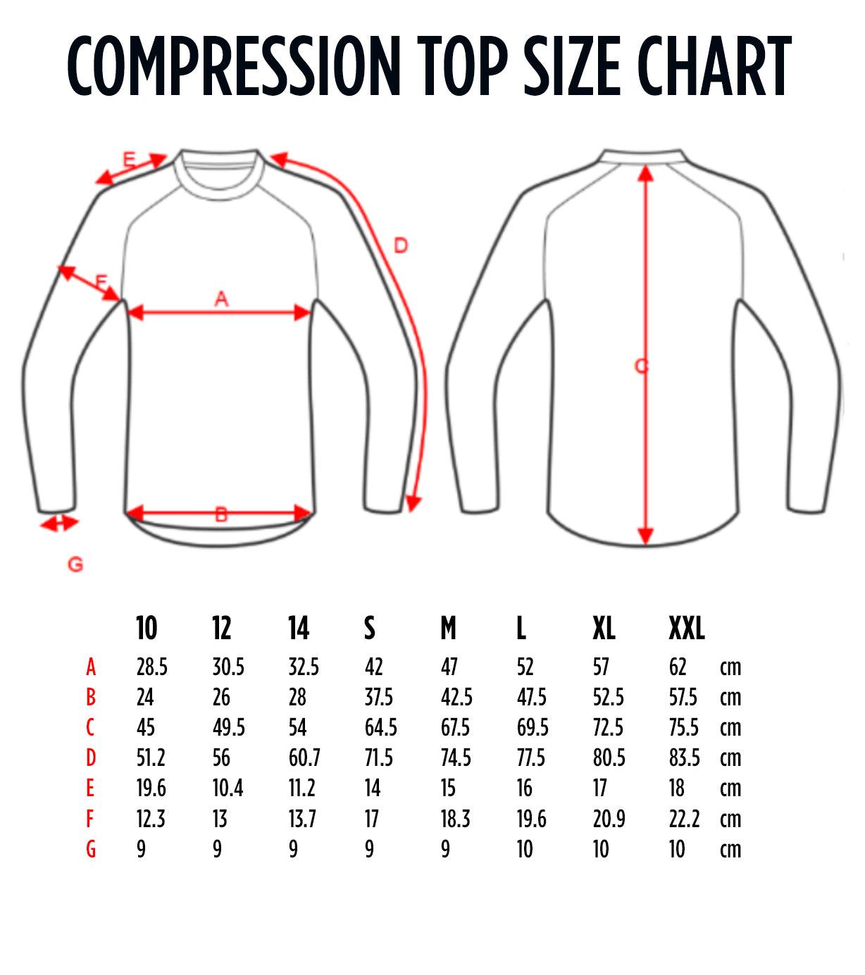 Compression Wear Top Emerald Sizing Chart