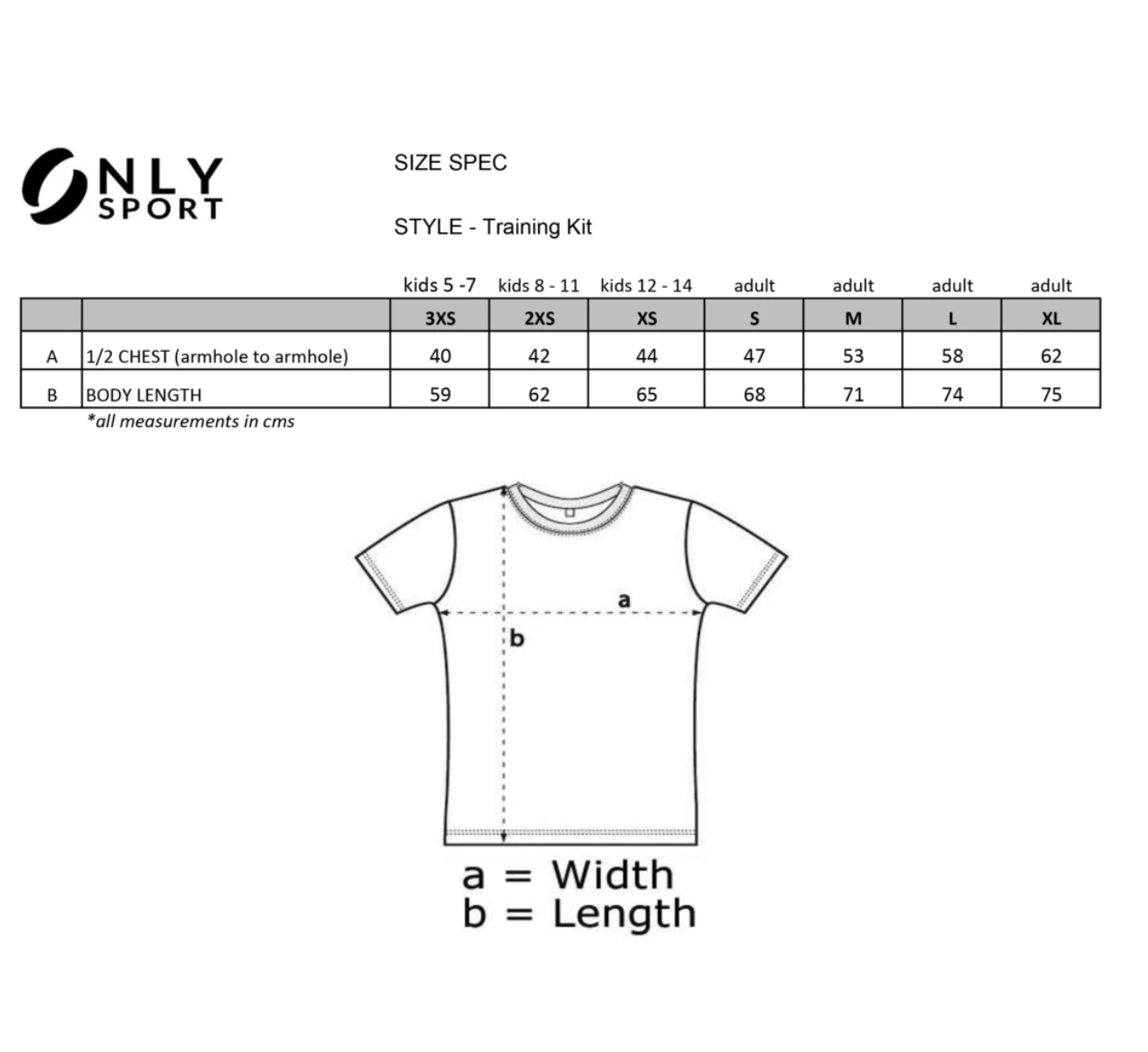 Shepparton City Soccer Club Shirt Size Chart