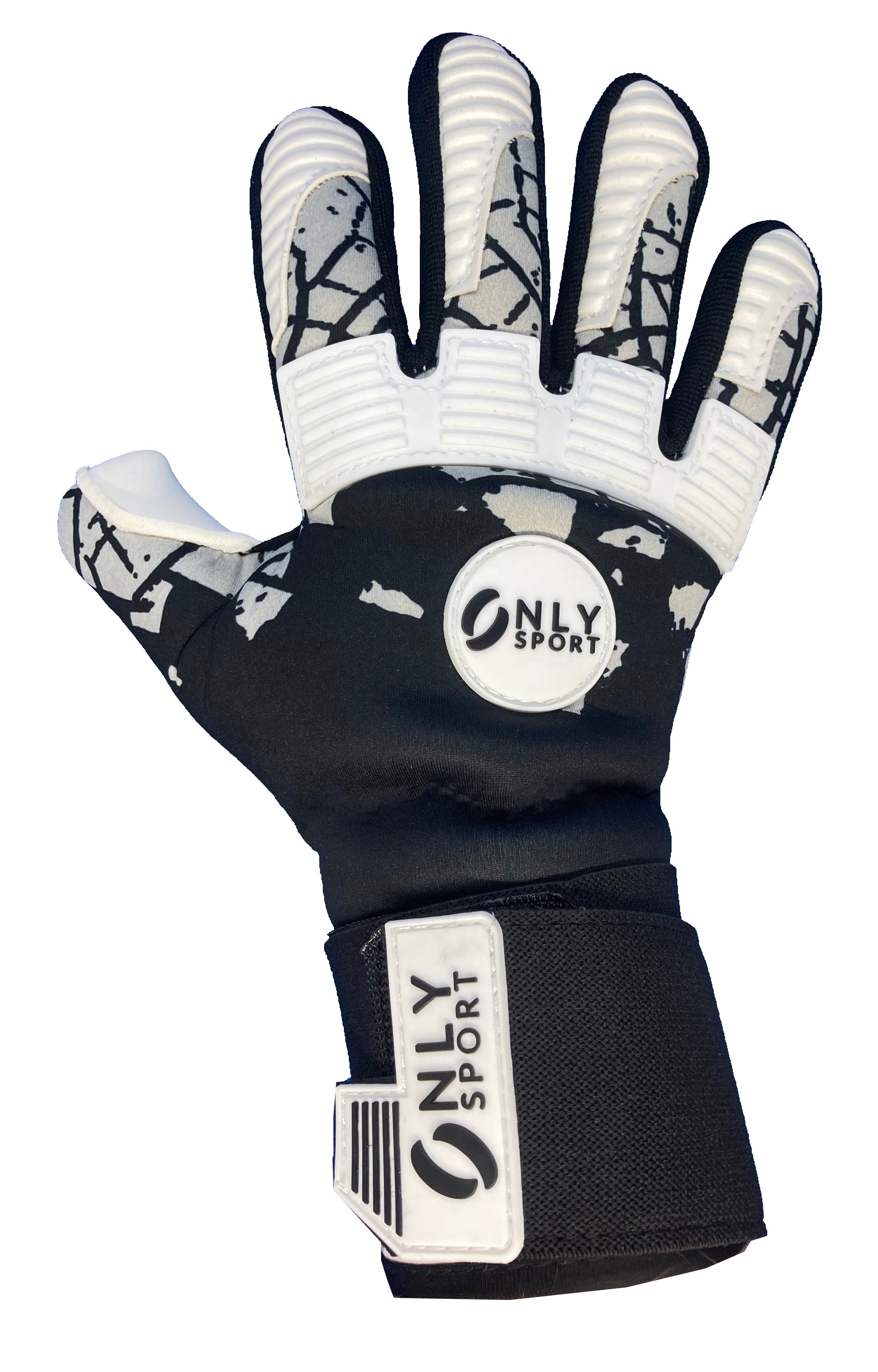 Single Spider Goalkeeper Gloves with black,white and grey print top view