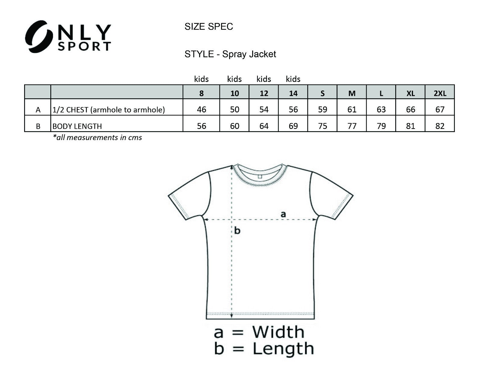 Spray Jacket Green Sizing Chart