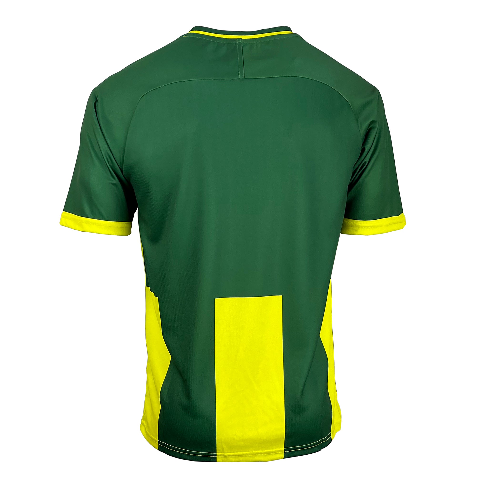 back view  of striped shirt in green and gold