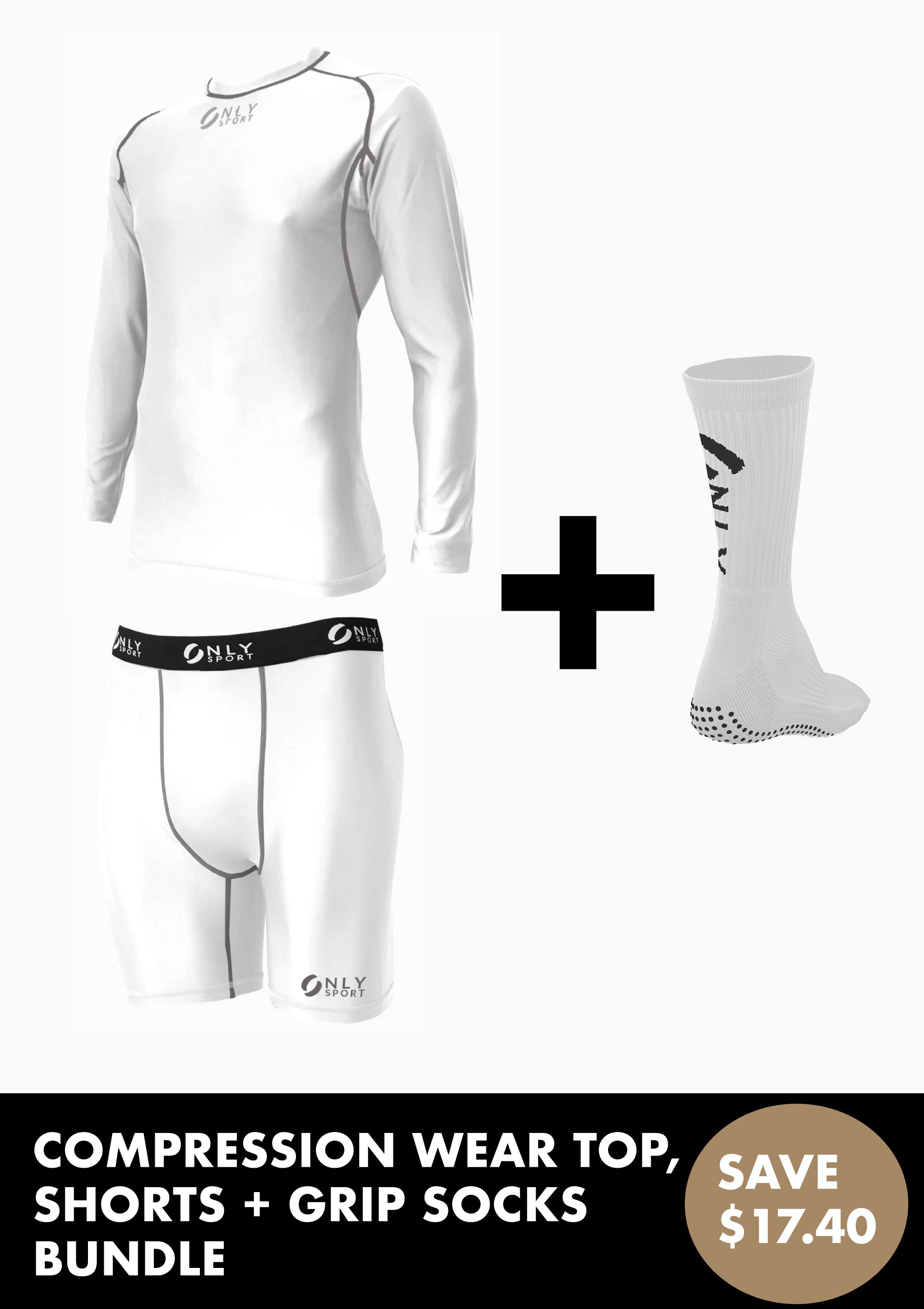 COMPRESSION WEAR AND GRIP SOCKS BUNDLE IN WHITE