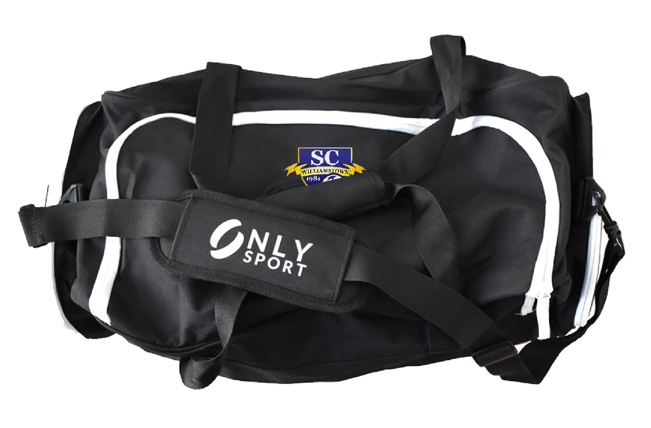 Black Williamstown Players Bag with white  zip 