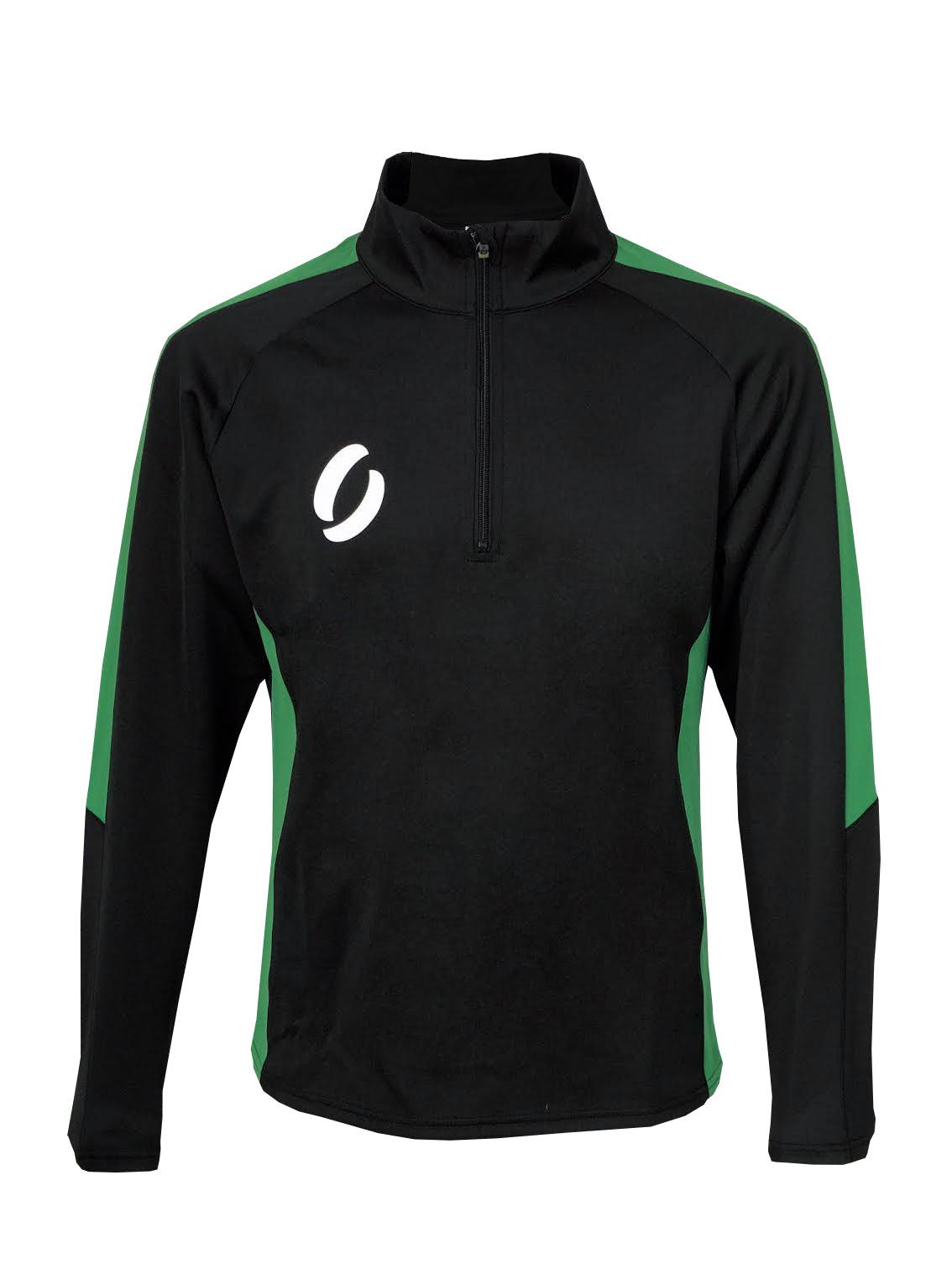 1/4 zip training top in black with a green stripe