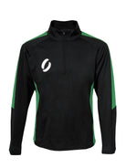 1/4 zip training top in black with a green stripe