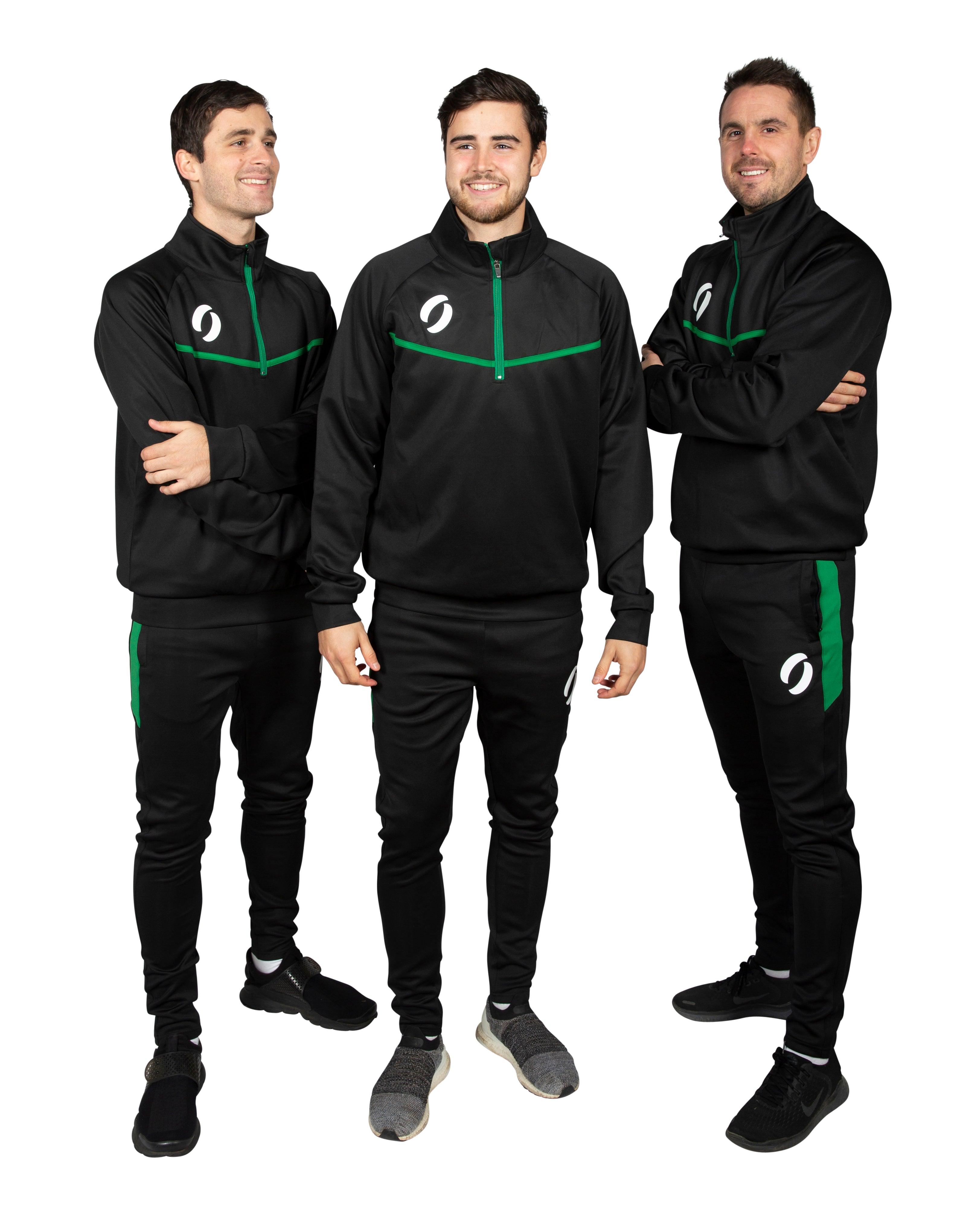 Group of three people wearing 1/4 Zip Training Jumper in black with green