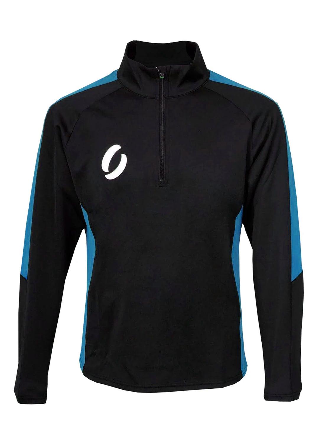 1/4 ZIP TRAINING TOP IN BLACK WITH ROYAL BLUE STRIPE