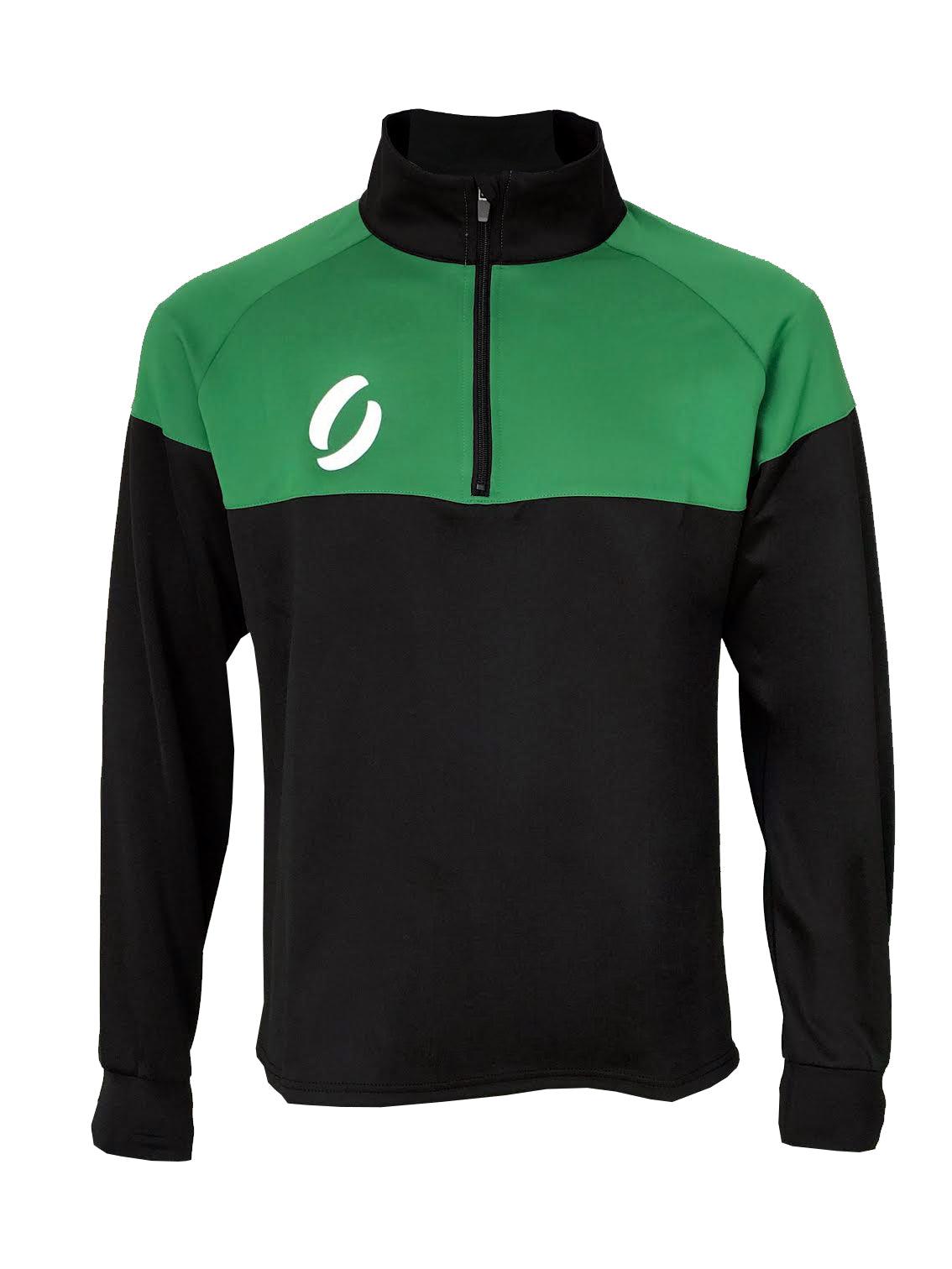 1/4 Zip Training Top  in black with green yoke