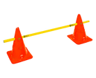 Two cones connected to a bar forming a hurdle