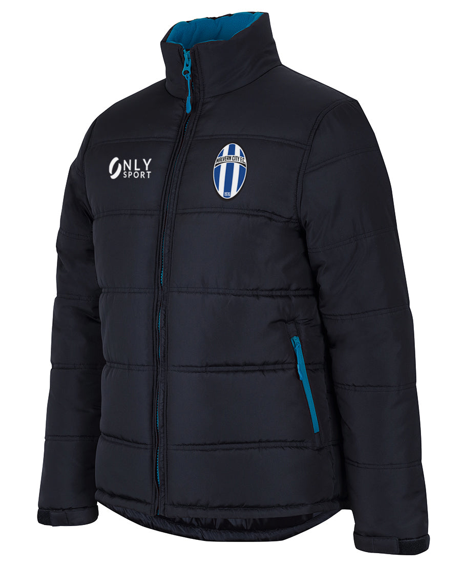 MALVERN CITY BLACK PUFFER JACKET IN BLACK ANGLED VIEW