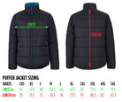 MALVERN CITY BLACK PUFFER JACKET SIZE CHART