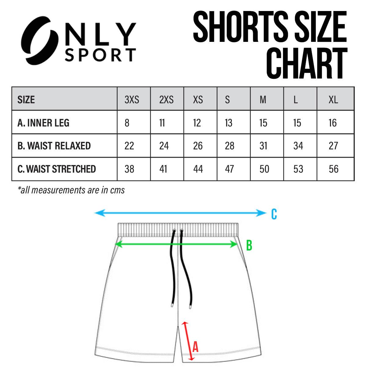 Black Only Sport Shorts Size Chart
