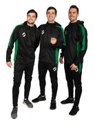Three men wearing Hooded Tracksuit Jacket in Black and Green