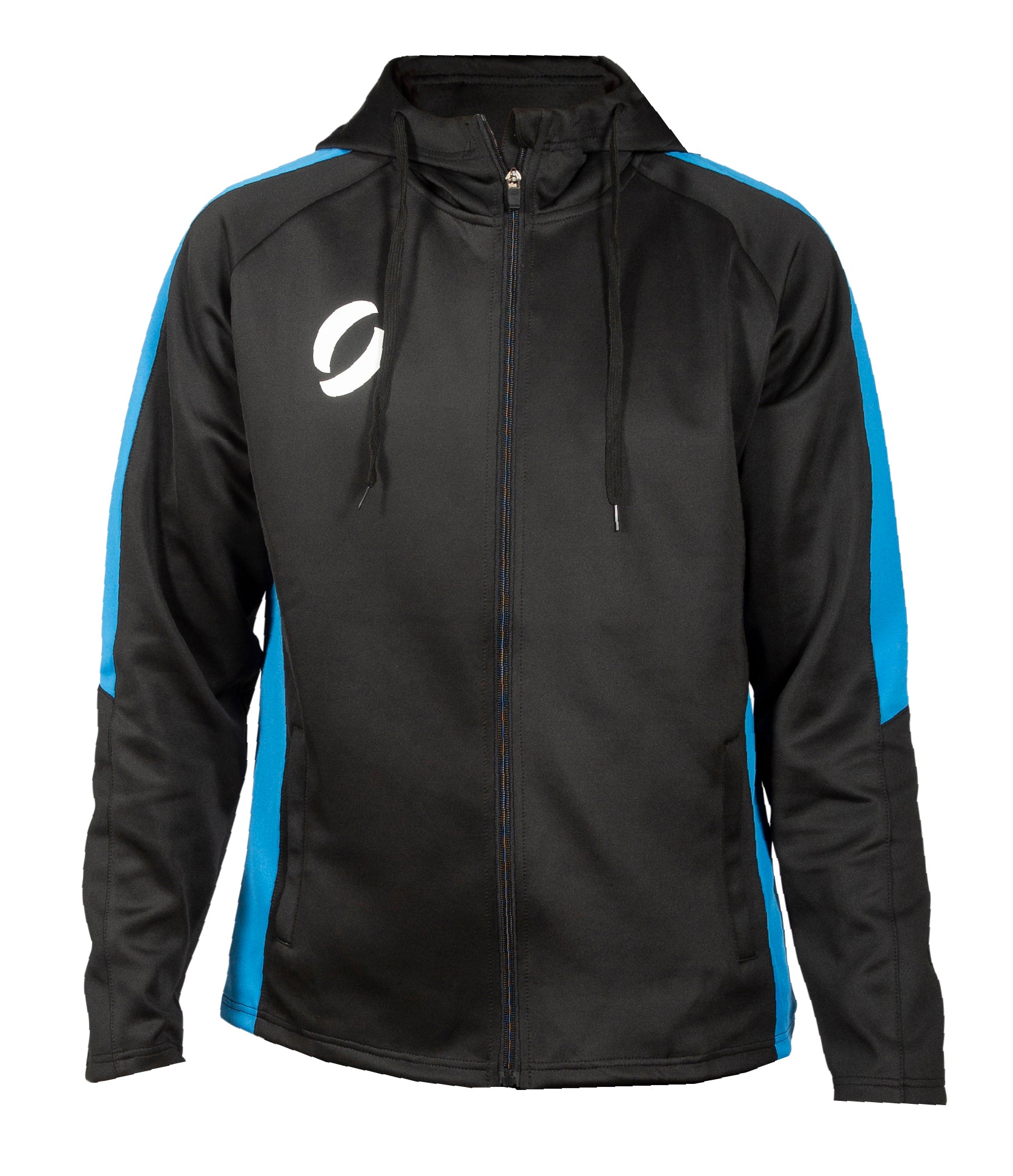 Hooded Tracksuit Jacket in black/royal blue front view