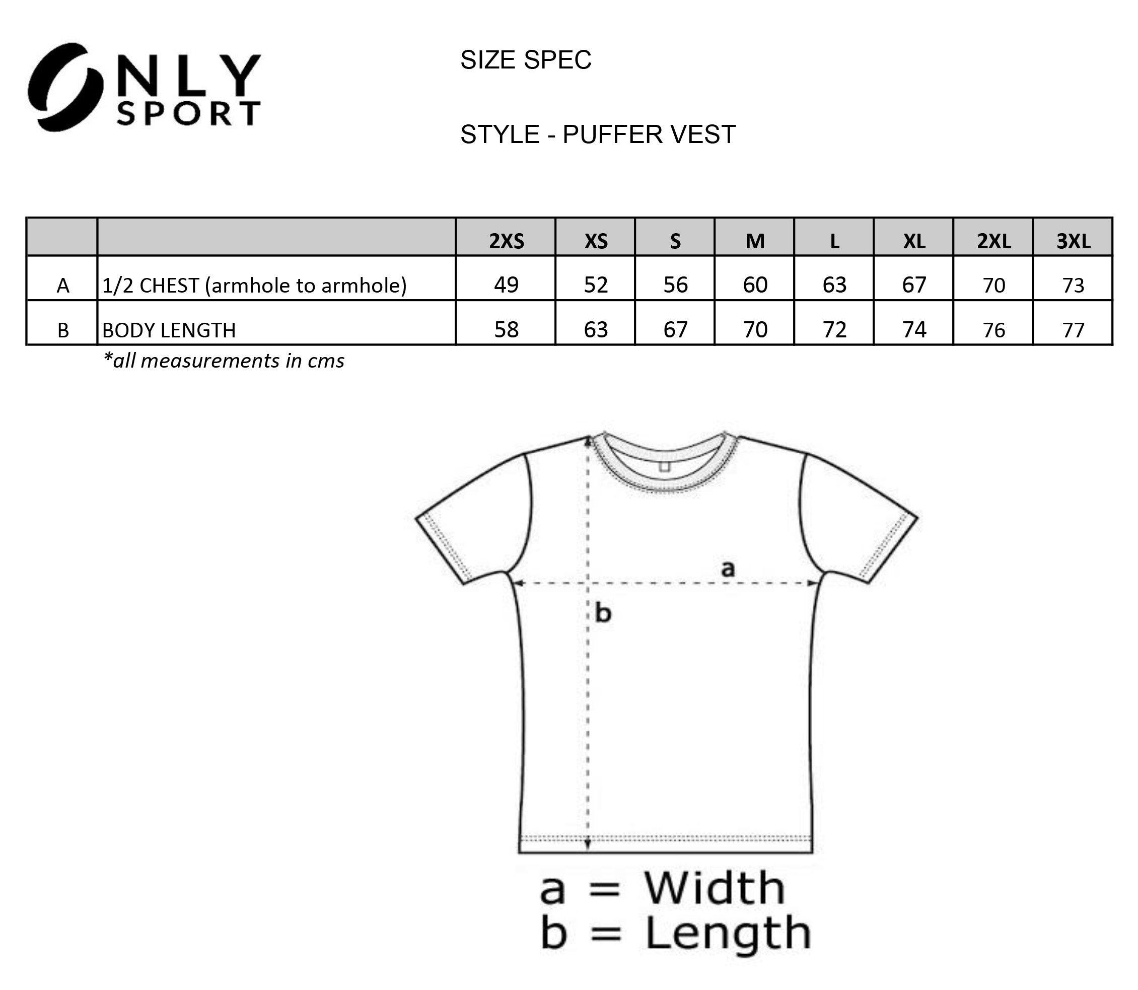 Blue Puffer Vest Sizing Chart