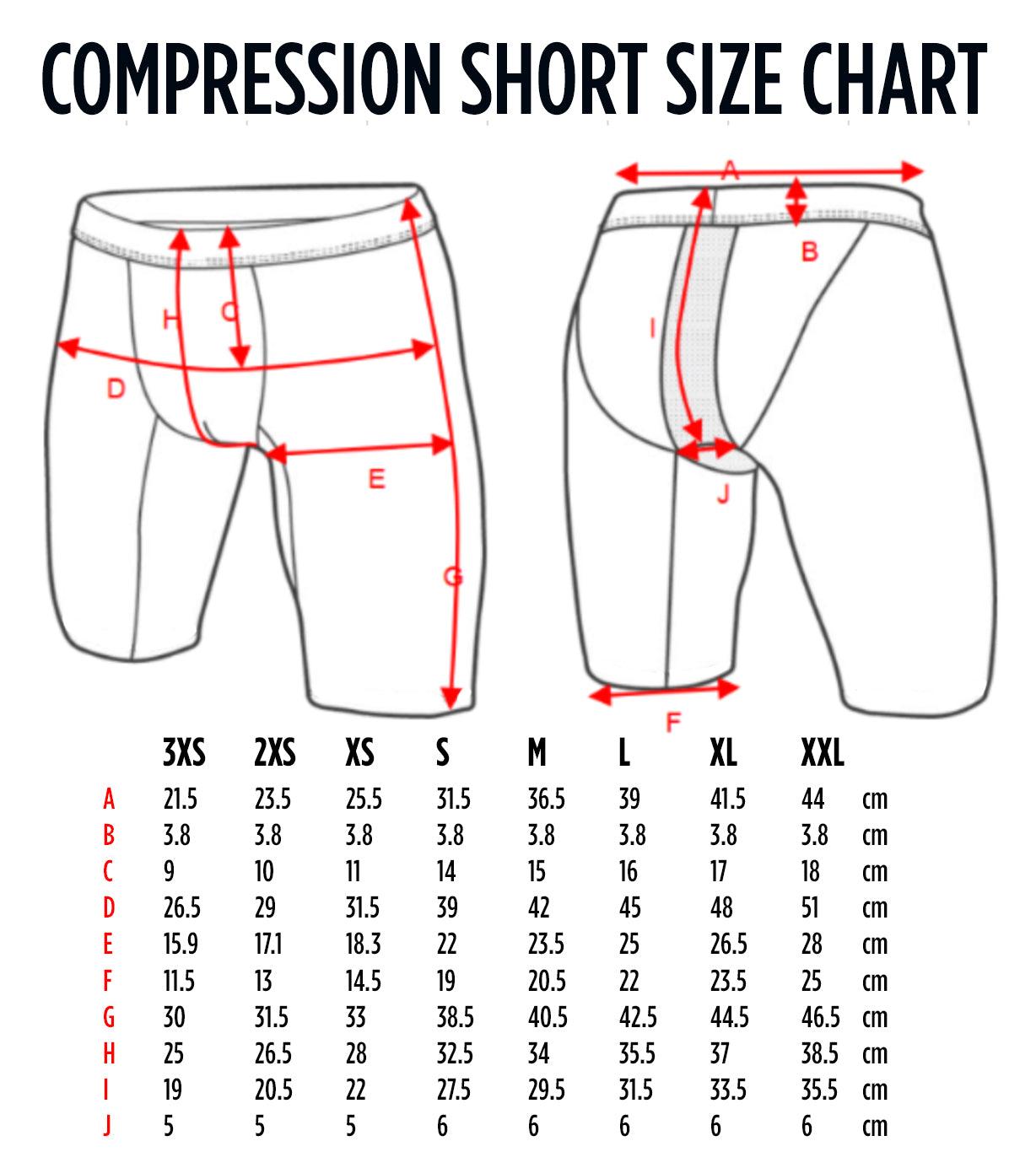 Compression Wear Shorts Blue Sizing Chart