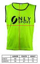 Green Training Bib  size chart