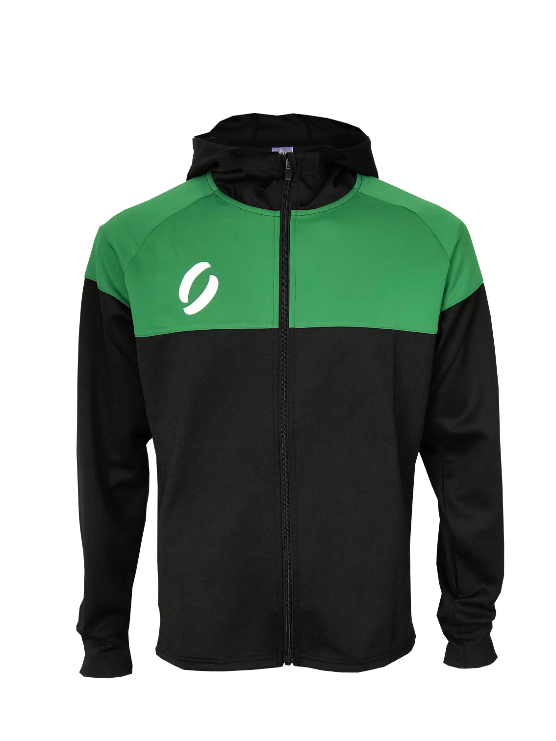 Hooded Track Jacket  in black and green Front View