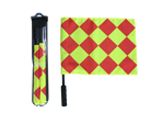 Visual display of how linesman flag is packaged beside a displayed linesman flag