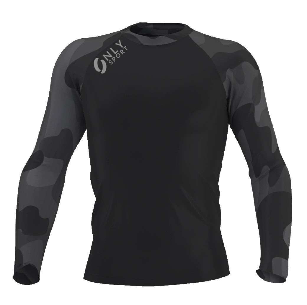 Long Sleeve Rashguard in Black/Camo Front View