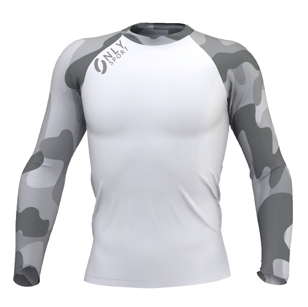 Long Sleeve Rashguard in White/Camo Front View