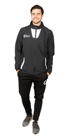man wearing Black and White Spray Jacket