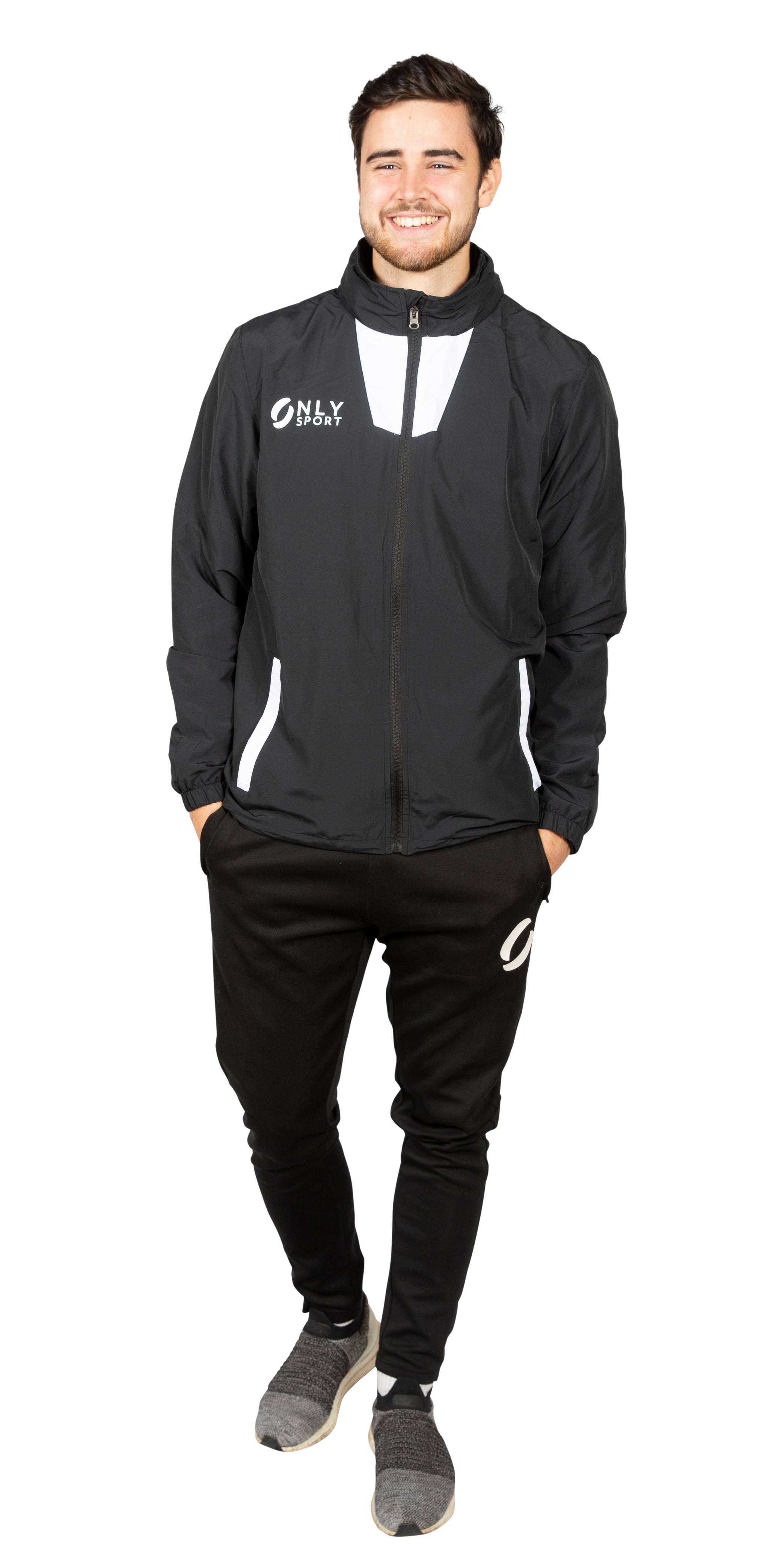 man wearing Black and White Spray Jacket