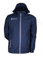 Spray Jacket in navy blue showing the presentation of hood from the front