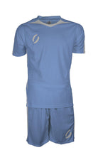 STRIKER playing strip in sky blue and white front view