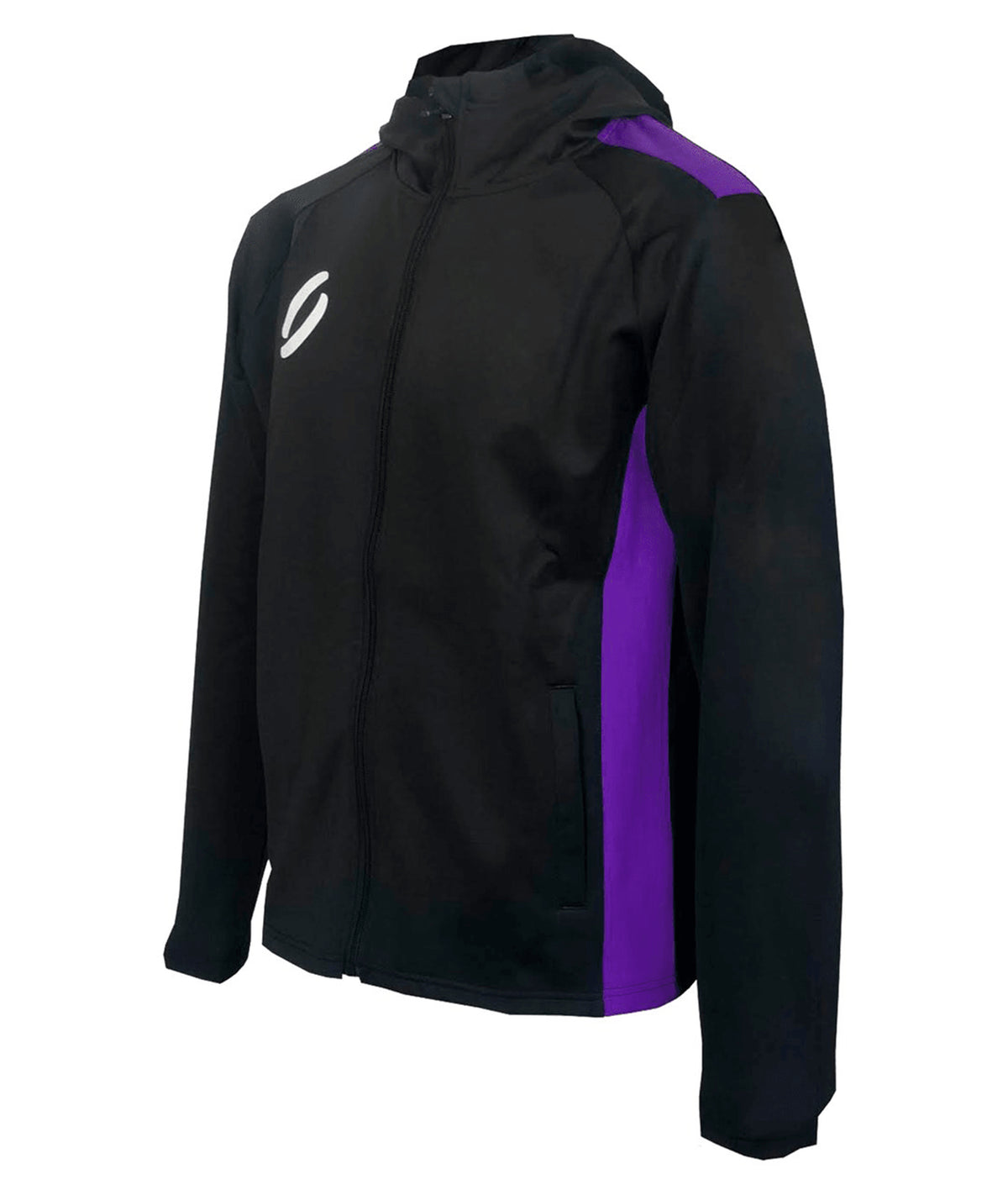 Tracksuit Jacket Black With Purple Stripe Side View