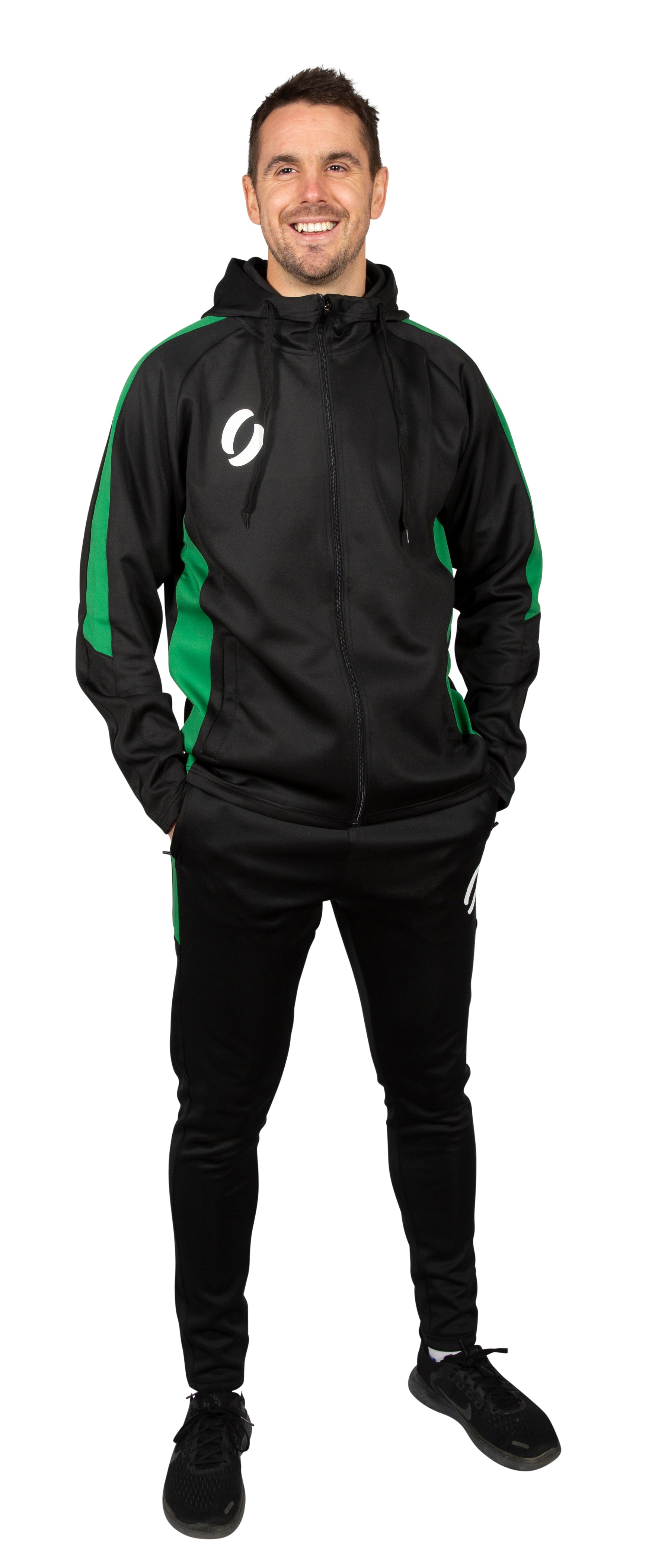 man wearing Tracksuit Pants in Black/Green